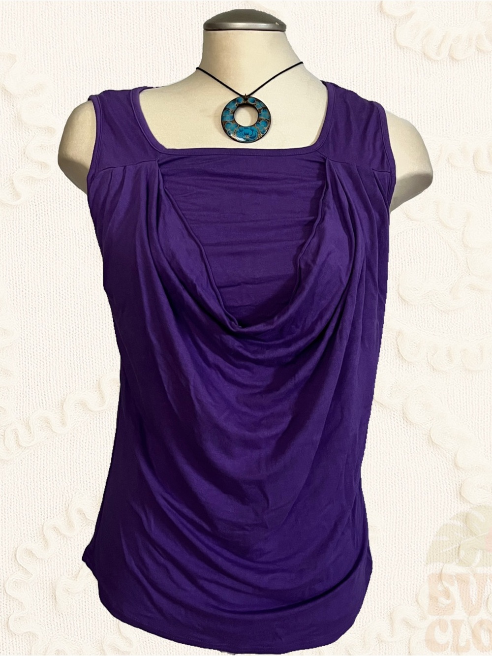 Y2K Purple Cowl Neck Sleeveless Tank Boho Stretchy Jersey Womens Small